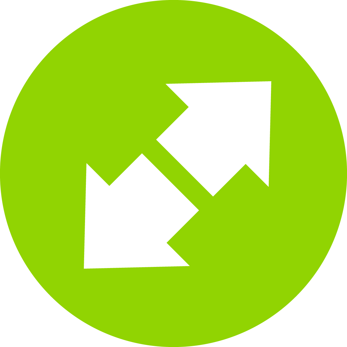 Two white arrows pointing opposite directions on a bright green background