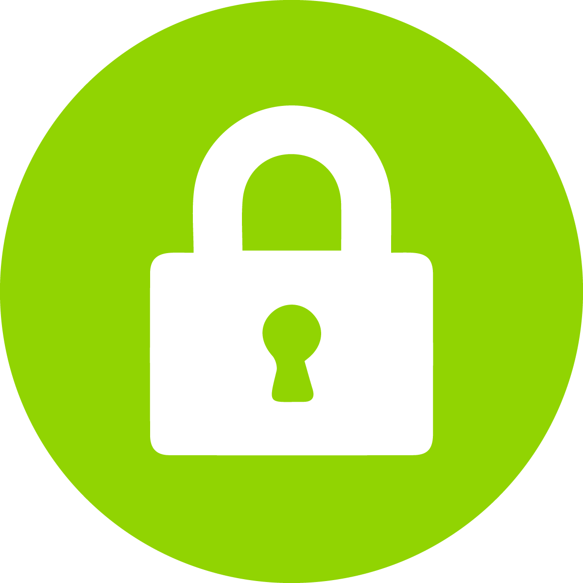 A white padlock on a bright green background